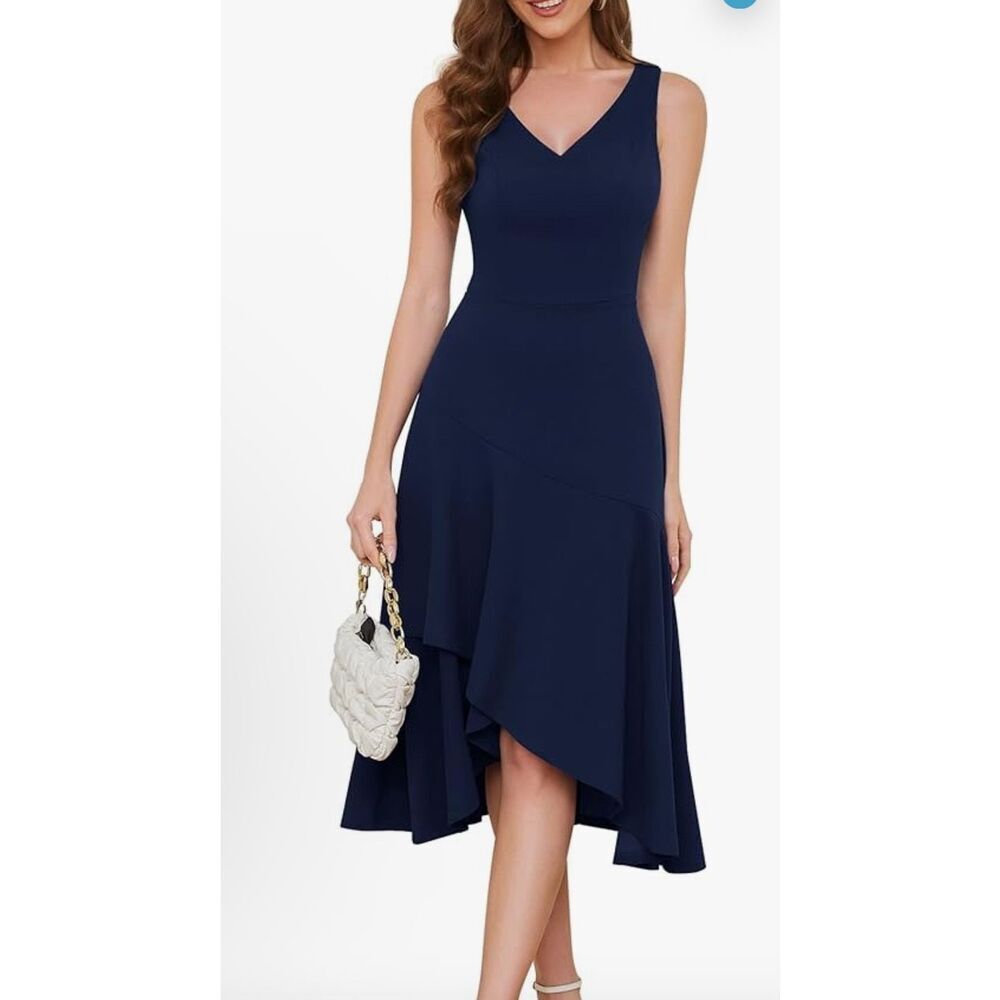 NEW Blue Evening Dress Asymmetrical Hi Low Ruffle 2X